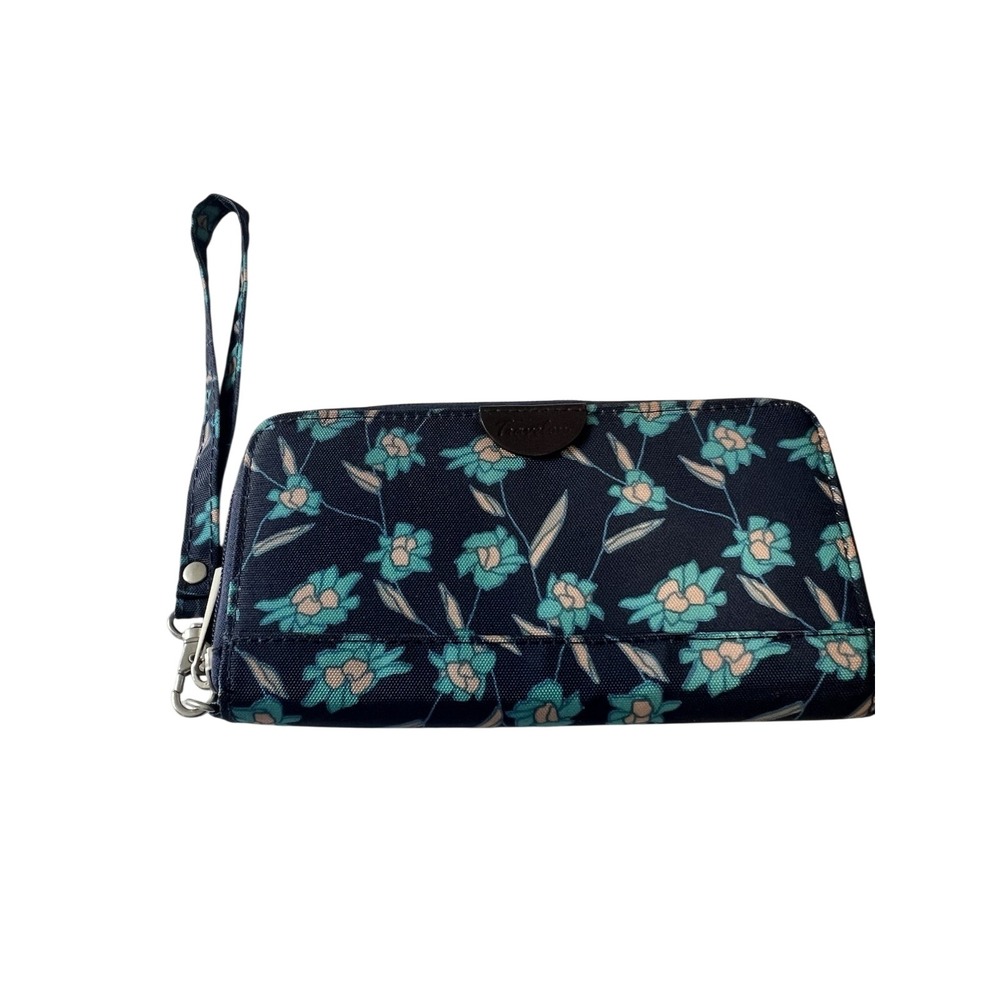 Travelon RFID Blocking Zip Around Wristlet Navy Blue Teal - Picture 2 of 4